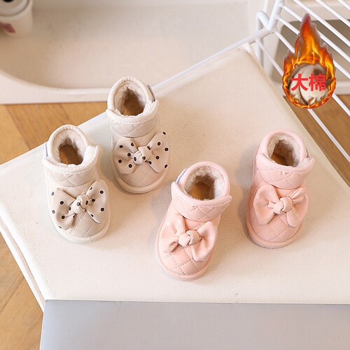 Winter warm shoes bow baby toddler shoes girls shoes ankle boots plus velvet thick warm snow boots cotton shoes