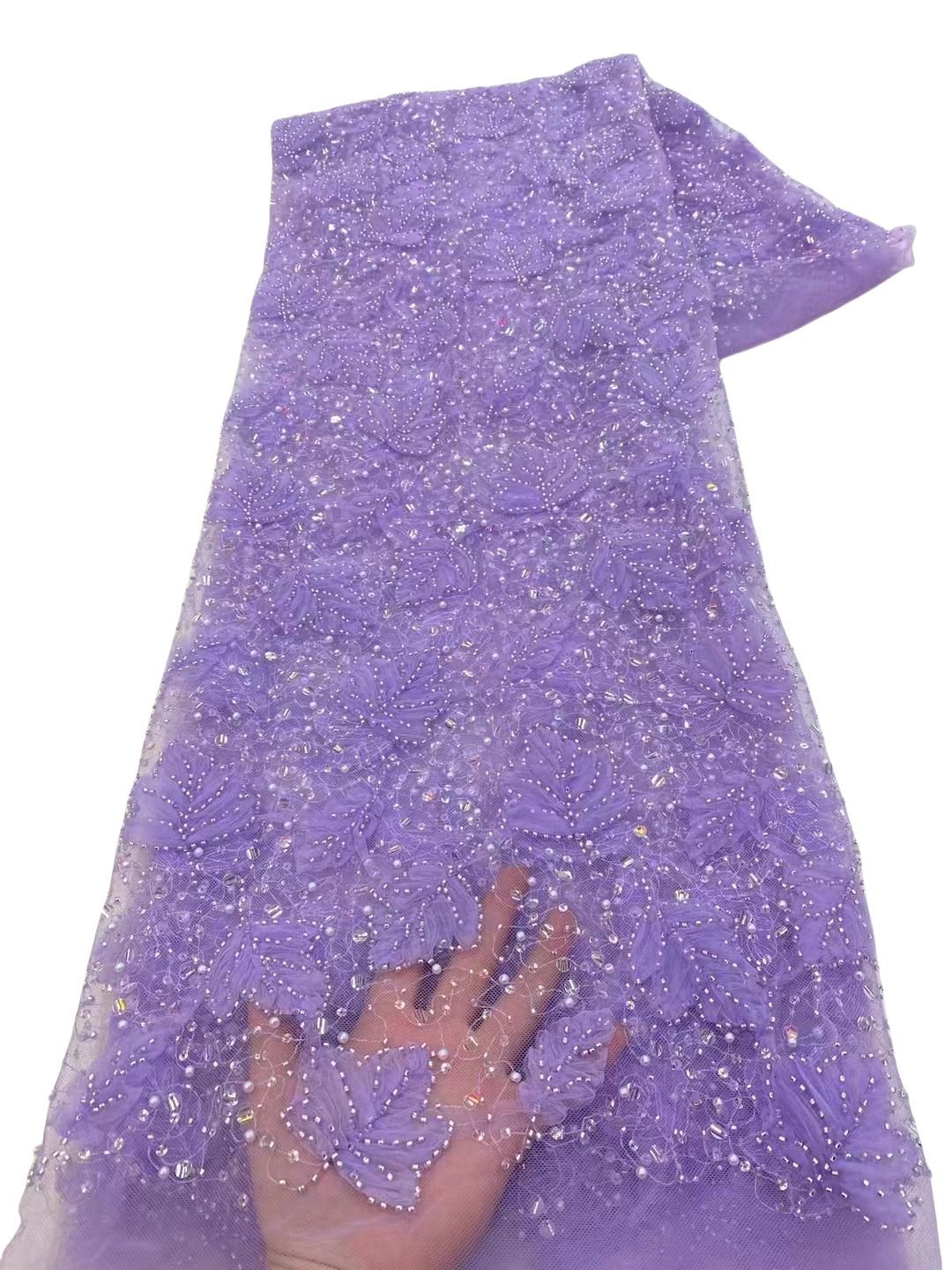 Hojas tridimensionales bordadas tela de malla bordada vestido de boda vestido