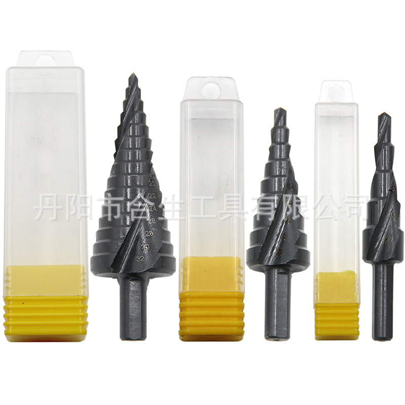 Transfronterizo de 3 piezas de acero de alta velocidad de nitruro negro espiral ranura triángulo manejar titanio-plateado taladro paso métrica pagoda traje de perforación