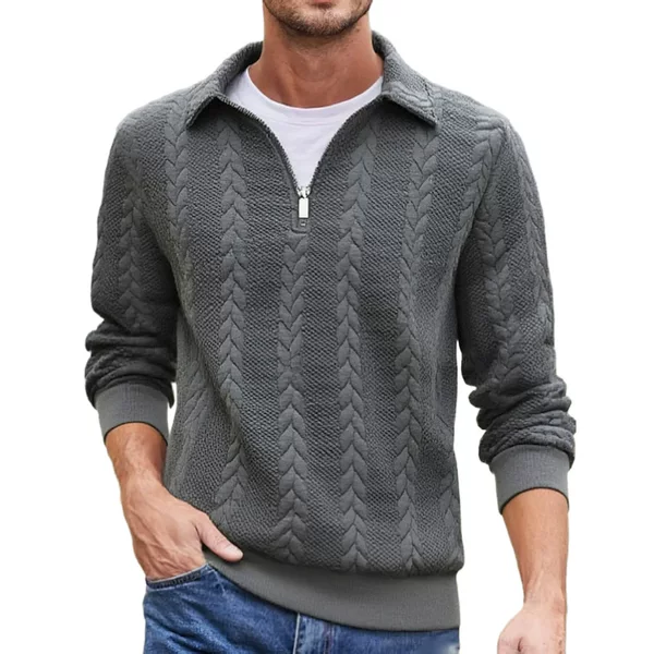 Cross-Border European Size Spring and Autumn Youth Men's Jacquard Lapel Jacket Casual Long-Sleeve Daily Men's Zip-Up Sweatshirt Jacquard Clothing