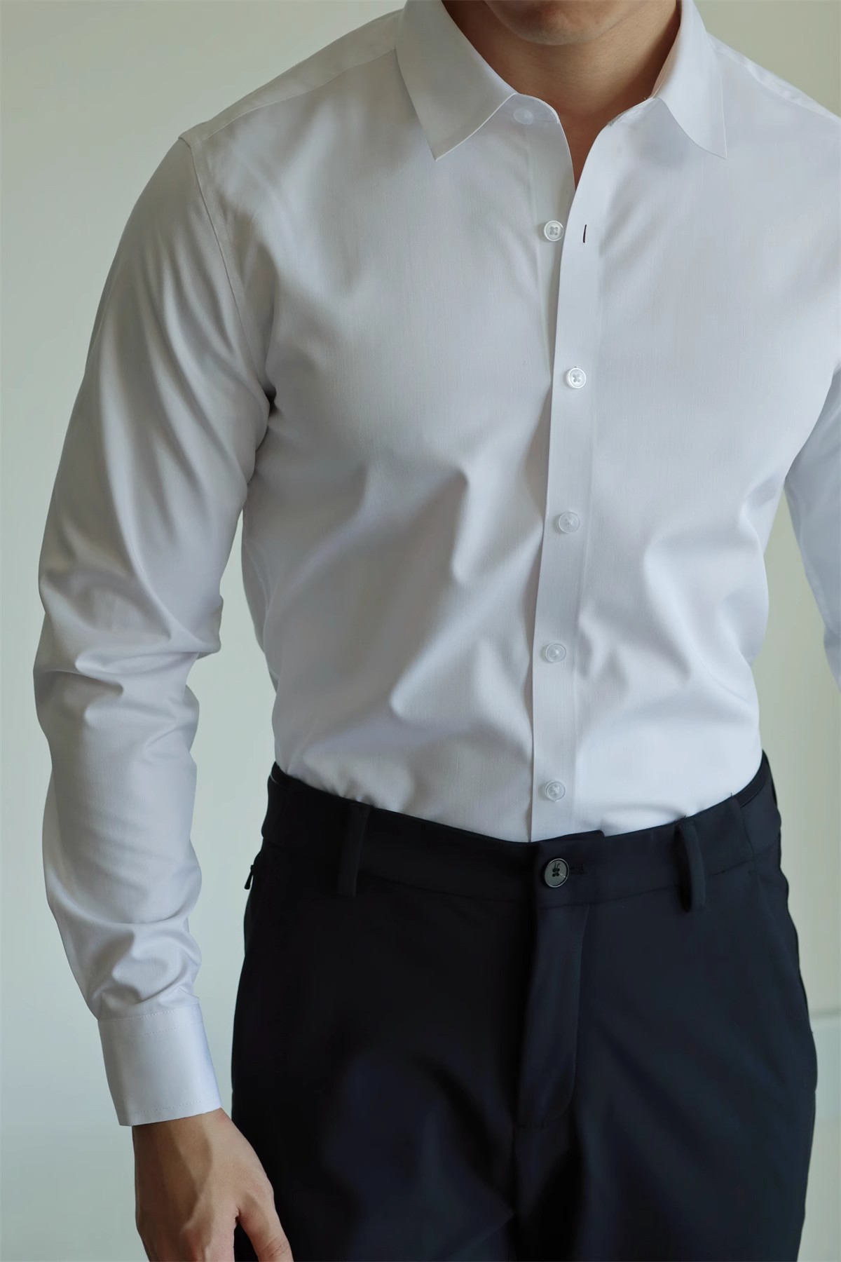 Abbigliamento da uomo, non stirabile, tinta unita, tecnologia nera a tre strati, senza cuciture, in fibra di bambù, a maniche lunghe, per il tempo libero, per lavoro, vestibilità comoda e aderente._voghion.com