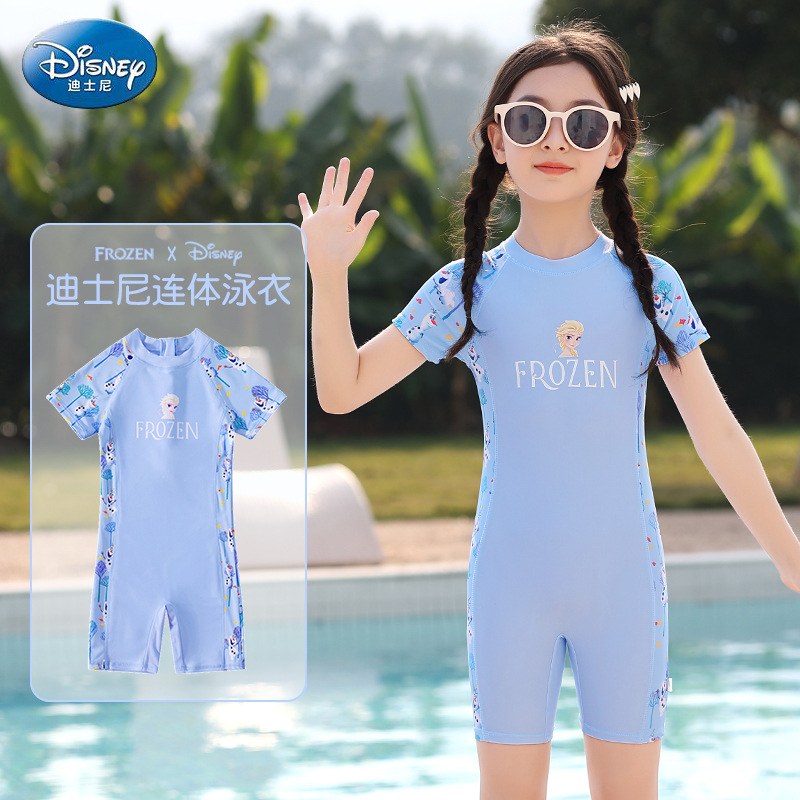 Children's Swimwear Girls' Short-sleeved Warm One-piece Swimsuit Girls' Big Children's Hot Spring Swimwear Set Equipment