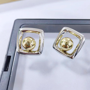 Foreign trade new earrings a cold wind round ball two-color stitching earrings geometric square fashion women's earrings