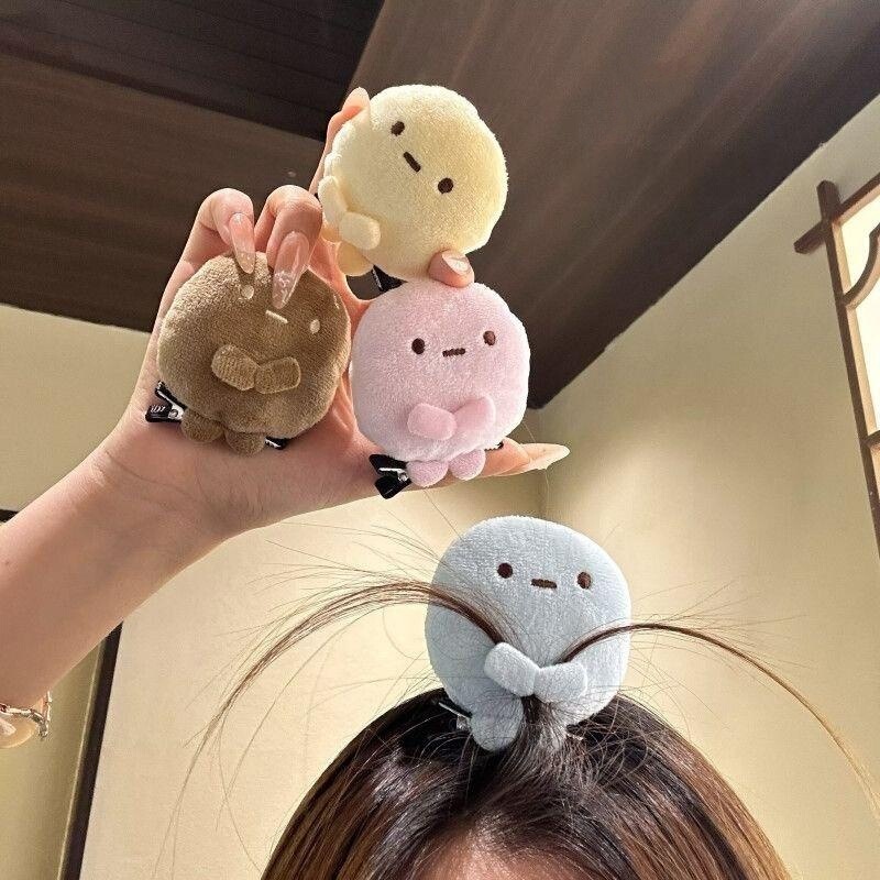 Cute Hairpin Corner Creature Four-Color Round Figurines in Pink, Blue, and Yellow, Gift for Good Friends, Plush Toy