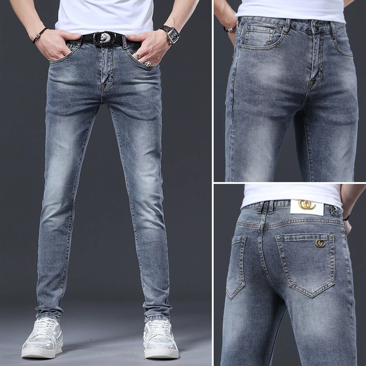 Тонкие джинсы, эластичные трендовые брюки, 2024 год, Slim fit, корейский стиль