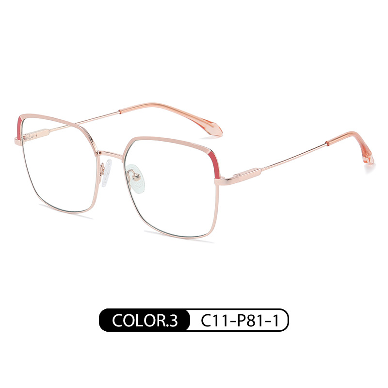 Nueva tendencia gafas marco de metal femenino de dos colores espejo plano JS8617 patada piernas tirachinas con miope anti-luz azul