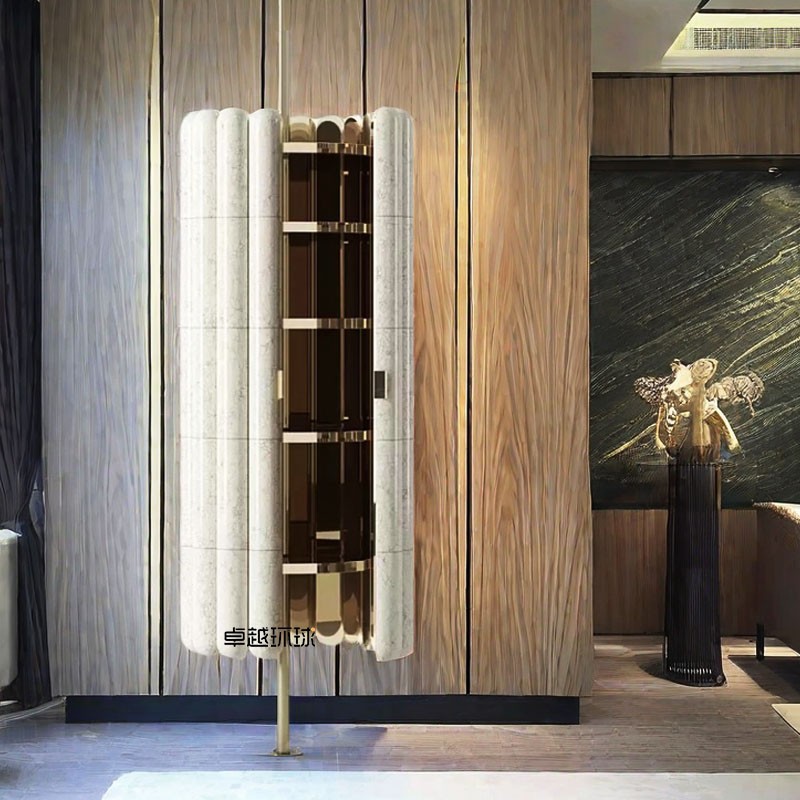 Italian Style Stainless Steel Wine Cabinet Light Luxury High-end High-end Villa Household Wine Cabinet New Style Column Storage Display Cabinet