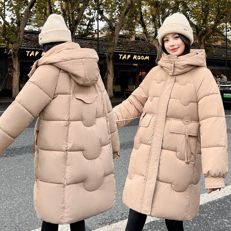 Algodón de pluma para mujeres 2025, nueva moda de algodón para mujeres de invierno coreana suelta chaqueta de algodón con capuz, abrigo grueso