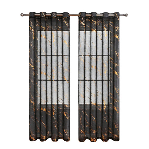 TEMU dropshipping Full Multilayer Gold-foil Marble Window Screen with Grommets Semi-Darkening Curtain Sheer