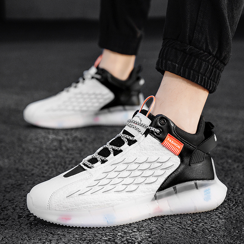 男鞋韩版潮流时尚休闲跑步运动鞋潮鞋学生透气飞织休闲鞋爆米花底|ru