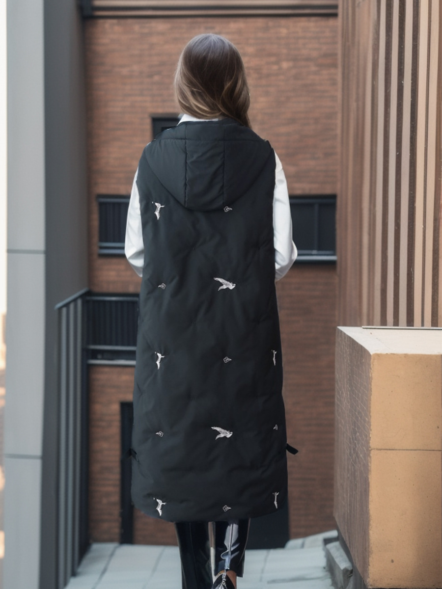 Vêtements pour femmes 2024 printemps, automne et hiver nouveaux vêtements d'extérieur mi-longs gilet à capuche dames broderie veste chaude gilet chaud en coton_voghion.com