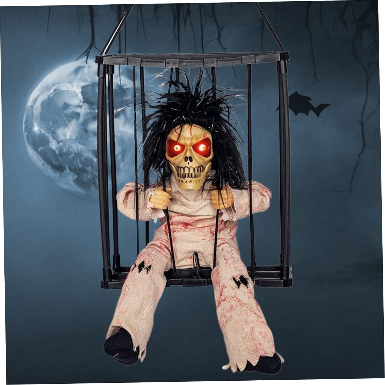 Fantasma en Jaula Eléctrico para Halloween de Plástico, Control de Sonido, para Casa del Terror y KTV