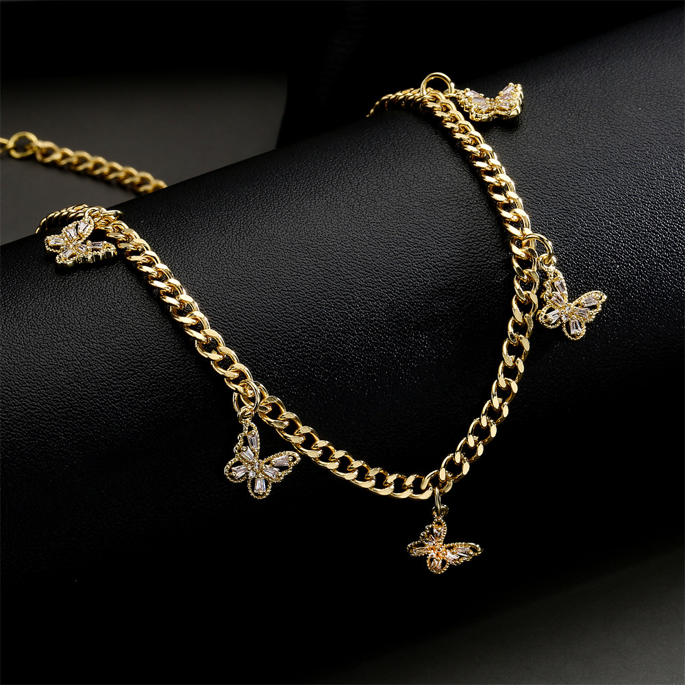 European and American copper micro-inlaid zircon butterfly copper necklace