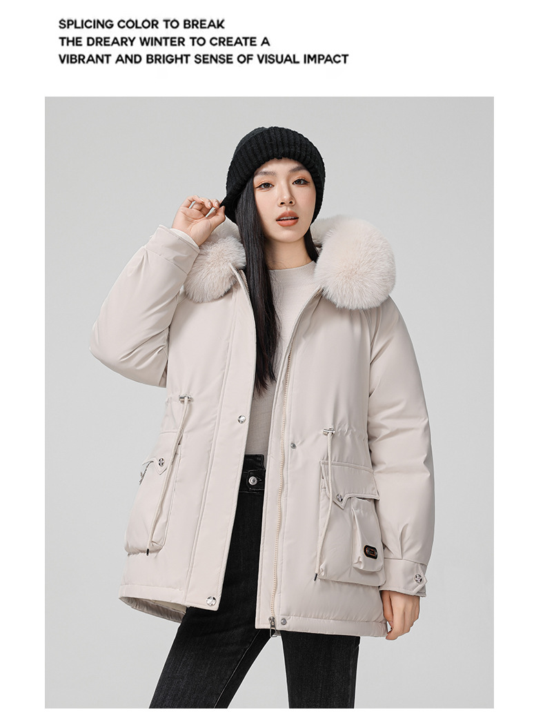 Cross border clothing with padding thickening to overcome women's short 2024 winter new style big fur collar slim fit_voghion.com