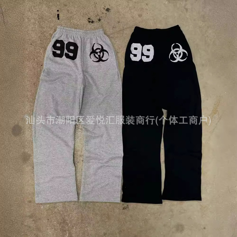Fashion Trendy Brand Cross-Border American Casual Washed Sweatpants Y2K Printed Men's Loose Wide-Leg Hip-Hop Casual Pants