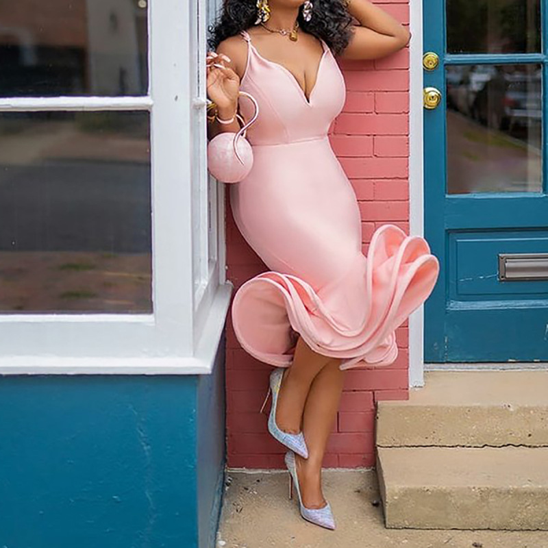 Women's Fashion Deep V-Neck Party Evening Dress with Spaghetti Straps, Bodycon Mermaid Dress, Elegant and Graceful Women's Fashion Deep V-Neck Party Evening Dress with Spaghetti Straps, Bodycon Mermaid Dress, Elegant and Graceful