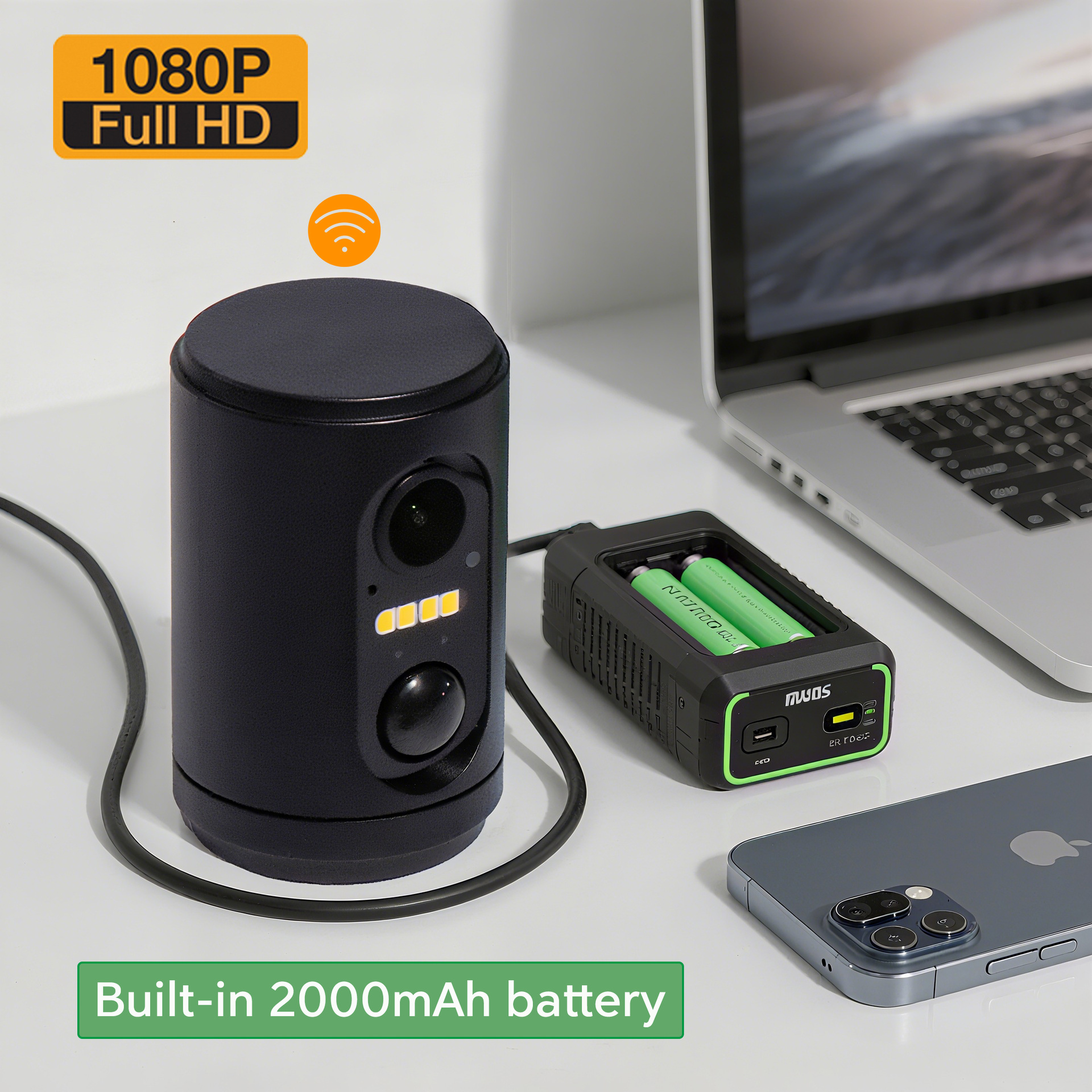 Dahili bataryalı, 2MP geniş açılı lensli, mesaj gönderme özelliğine sahip, akıllı ev, ultra geniş açılı WiFi kablosuz güvenlik kamerası.
