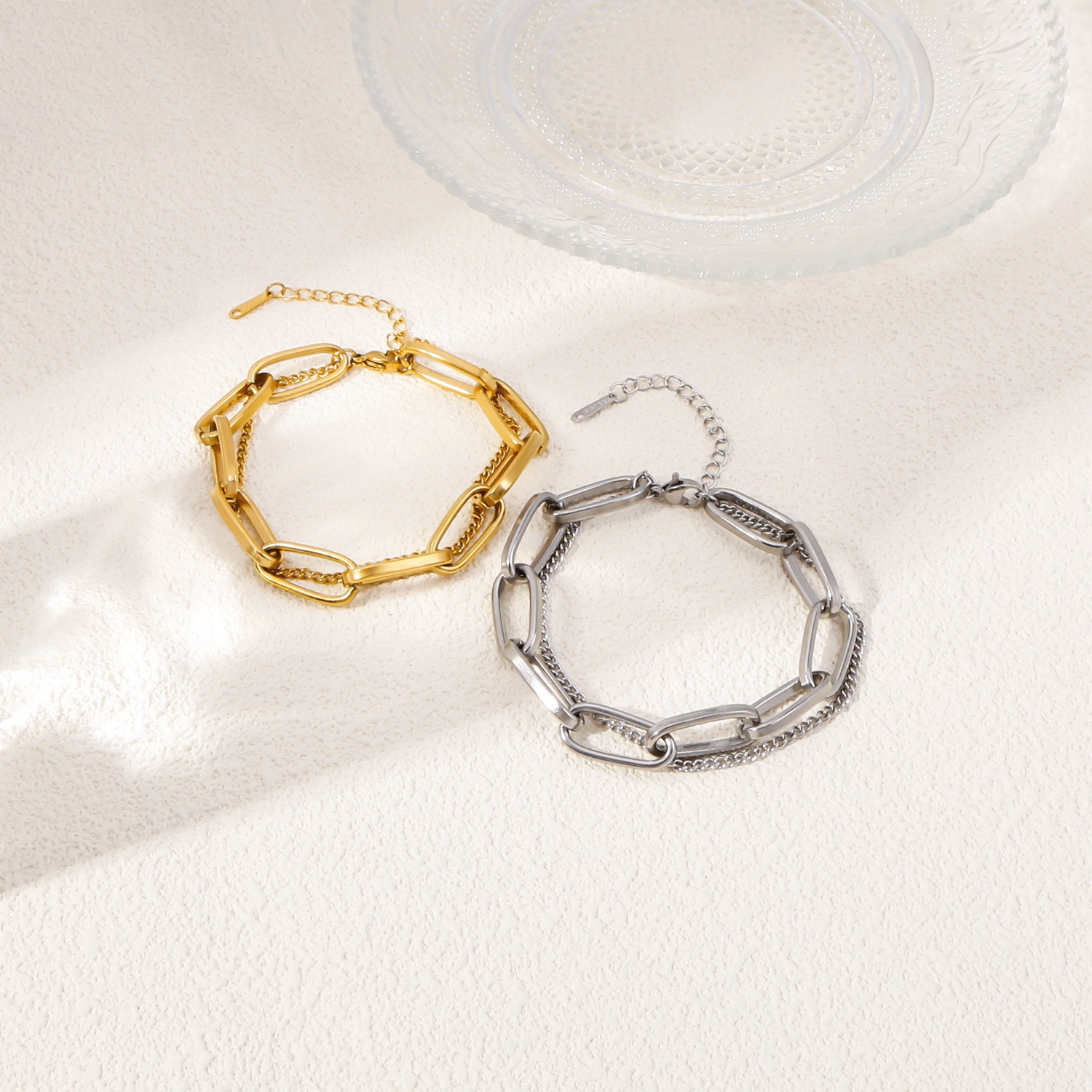 Cuban Link Chain Curb Chain, Paperclip Chain Chain Type Real Gold Plated Geometric 316 Stainless Steel Streetwear Waterproof Non Tarnish 316 Stainless Steel Chain Bracelet