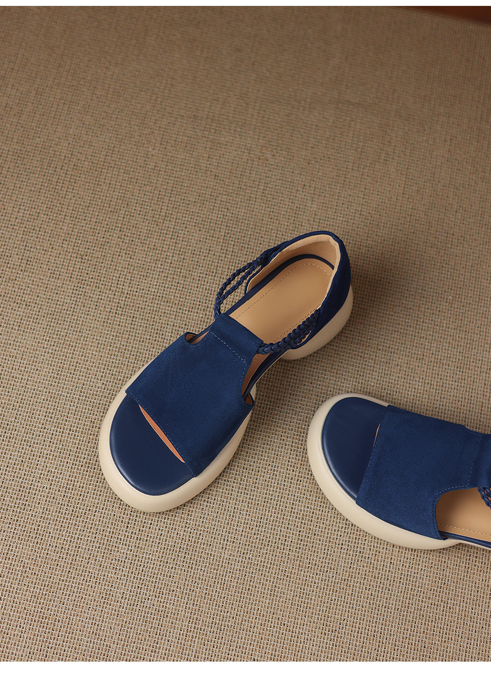 Sandal nữ hở mũi đế dày gót thấp phong cách thể thao, chất liệu da lộn cao cấp — Màu xanh da trời chi tiết 19