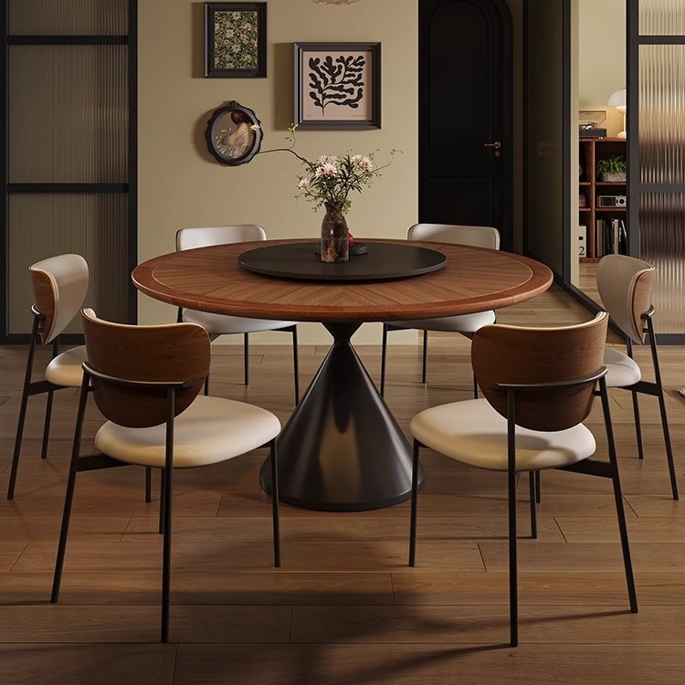 Wood Grain Rock Board Dining Table Nordic Household Retro Internet Popular Round Dining Table Modern Simple Small Apartment Dining Table and Chair Combination
