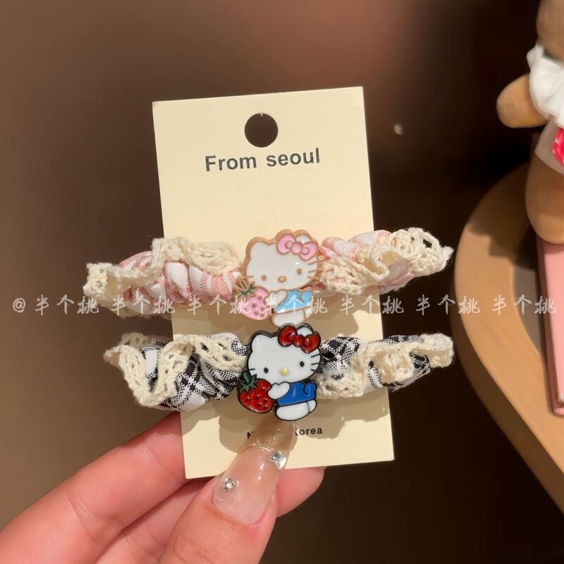 甜美蕾丝花边黑皮猫咪发圈简约少女马尾小肠圈高颜值ins可爱发绳|undefined