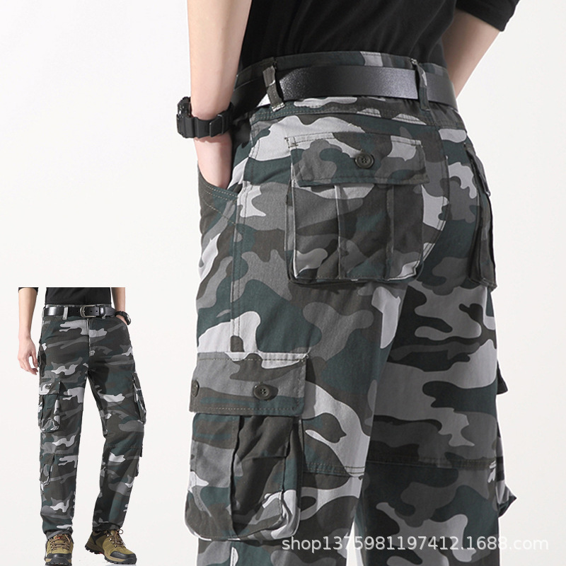 Monos de primavera y otoño sueltos multibolsillos pantalones casuales Pantalones rectos de marca de moda de algodón puro más tamaño pantalones de protección laboral resistentes al desgaste