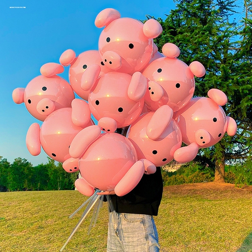 Internet celebrity luminous pig balloon children's air inflatable pig head balloon pink pig handheld outdoor photo stall