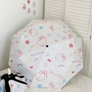Складной милый Hello Kitty автоматический зонтик дождливый зонтик женский двойной УФ-зонтик солнцезащитный крем виниловый солнечный зонт