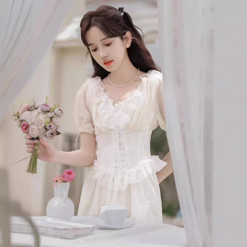 Women's Summer Thirteen Line French Light Wedding Dress Engagement dress Niche Court Vintage Princess Dress New Style Dress