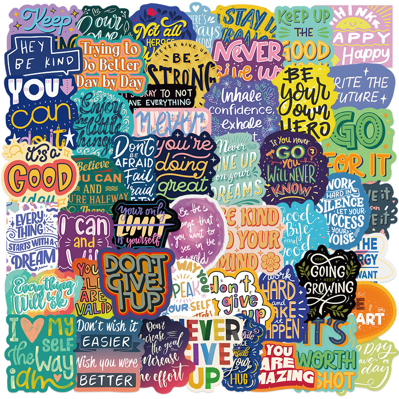 [New] 50 cartoon inspirational English stickers luggage notebook phablet waterproof stickers cross border