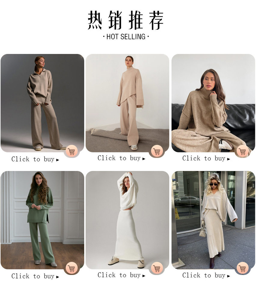 Bộ đôi áo len dệt kim cổ V tay dài phối chân váy, áo dài 50–65 cm — Màu camel, Màu trắng, Màu xám, Màu đen chi tiết 1