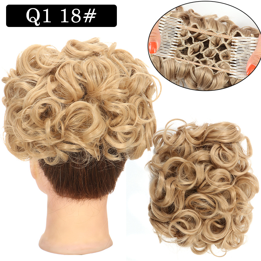 Nueva Peluca de comercio exterior de las mujeres europeas y americanas cabeza de bola de pelo rizado Cola de Caballo pelo Bud peine bolsa de pelo multicolor al por mayor opcional