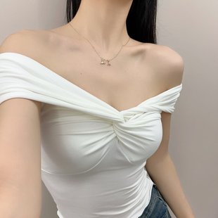 24 Models of Mgg European and American Fungus Pleated Tops for Women Summer New Style French Style One-Shoulder Short Tops