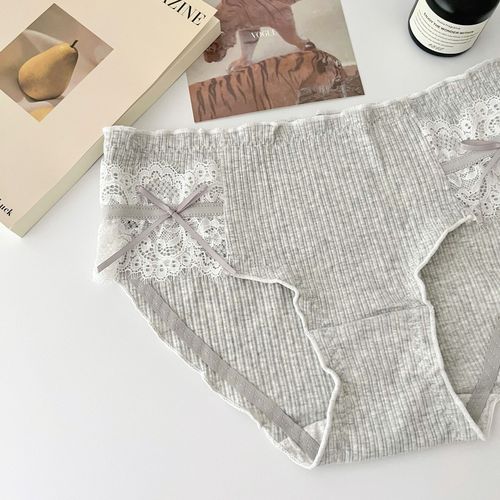 Miu-style aesthetic ~ Japanese pure desire style girl lace underwear for women, pure cotton full cotton crotch sexy middle waist triangle pants