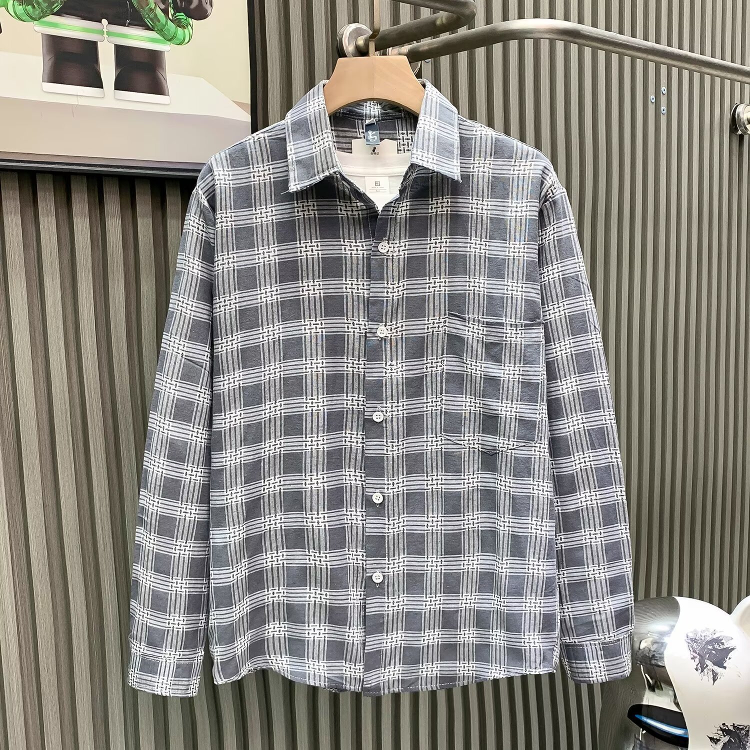 Lässiges Herren-Langarmhemd mit Karomuster – Japanisch inspiriertes, lockeres Hemd mit Knopfleiste (Grau/Blau/Rot, M-XXXL)_voghion.com