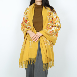 2024 New Thickened Shawl Winter Ethnic Imitation Cashmere Scarf Women Flower Cashew Warm Decoration