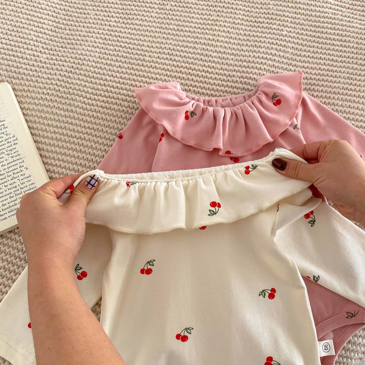 Ropa de otoño para bebé, estilo coreano, pelele para recién nacida, mono de princesa para bebé, pelele de luna llena, traje de gateo con estampado de cerezas