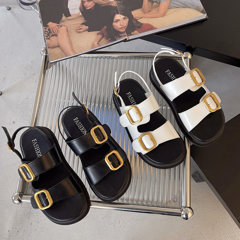 Platform platform casual sandals for women 2024 Summer new fashion double row metal buckle foreign trade Roman sandals for women