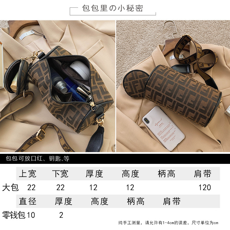 Canvas Cylinder Bag For Women 2025 New Fashion Retro Print Boston Bag Shoulder Crossbody Pillow Bag - Thumbnail 4