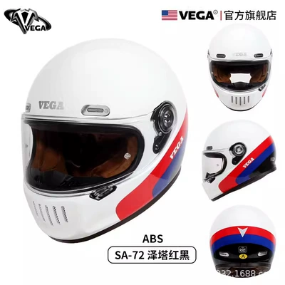 Motorcycle Helmet Headset — American Vega Motorcycle Retro Helmet, Full-Face - zeta-red-black-m