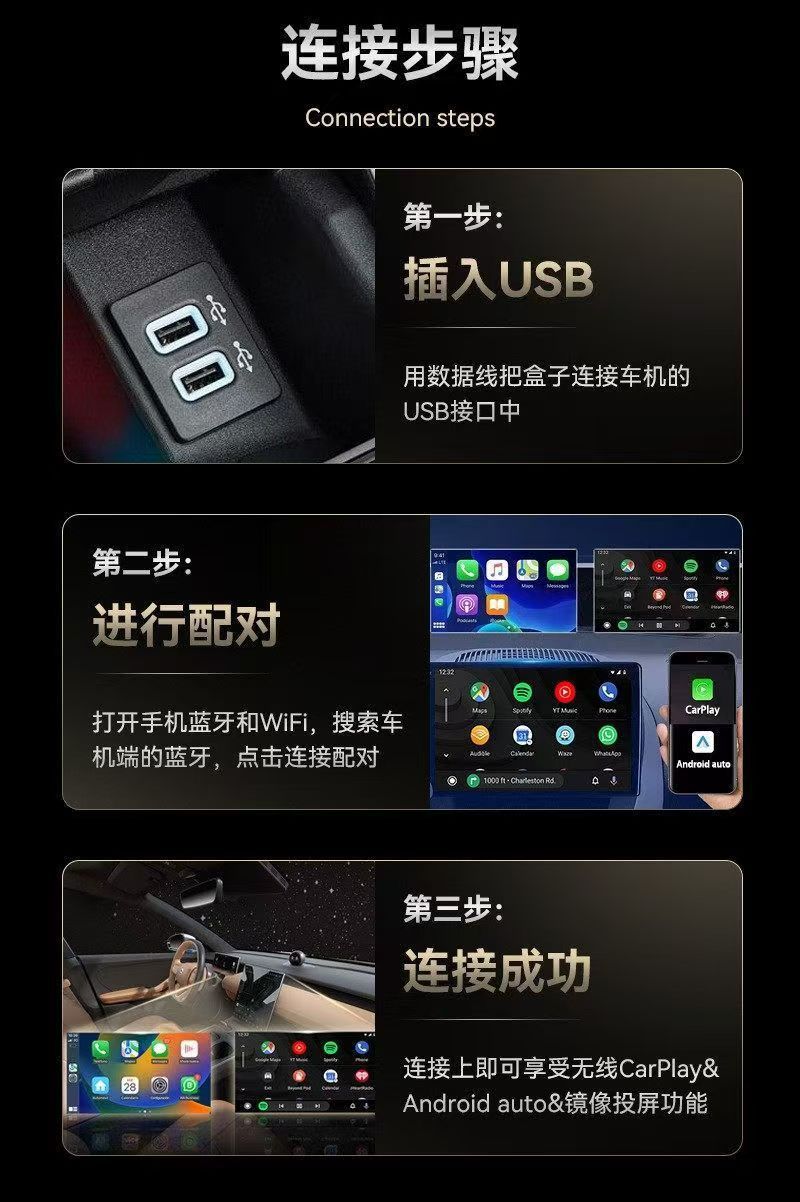 Overseas Four-In-One Wired to Wireless Carplay Android Apple Mirroring Android Screen Projection Smart Connectivity Box