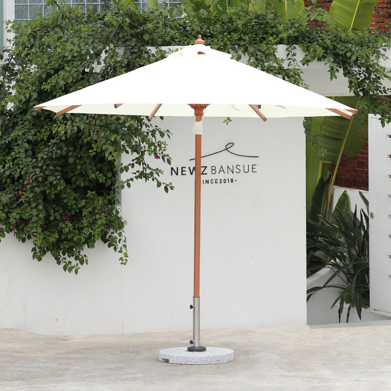 Paraguas al aire libre de alta gama Paraguas de pilar redondo de madera maciza B & B Piscina exterior Impermeable y protector solar Paraguas de jardín blanco