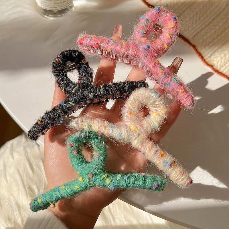 ins風~毛線髮夾女後腦勺盤發抓夾女簡約氣質鯊魚夾子頭飾新款發卡