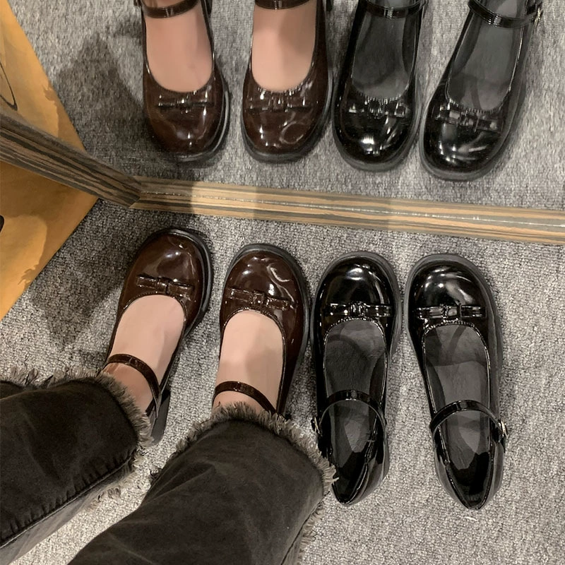 Французский ретро на высоком каблуке Mary Jen обувь женский 2024 новый летний лук коричневый круглая голова кожаные туфли в британском стиле