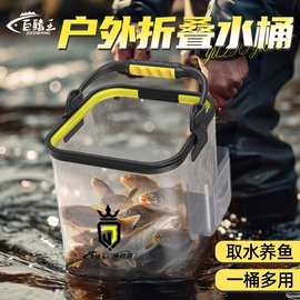 新款活鱼桶路亚透明鱼桶可折叠手提野钓鱼护装鱼桶户外鱼箱打水桶