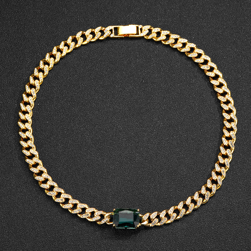 Cuban Chain Necklace Men Personalized Emerald Green Diamond Jewelry_voghion.com