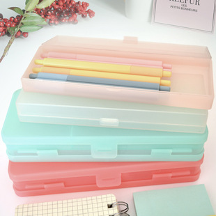 Transparent Frosted Stationery Box Student Storage Pencil Case Double-Layer Pencil Case Creative Stationery Plastic Cross-Border Hot Sale