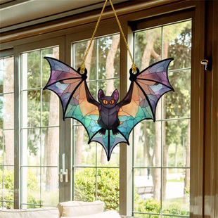 Cross-border New Halloween Colored Glass Bat Home Window Hanging Acrylic Decorative Pendant Gift Craft