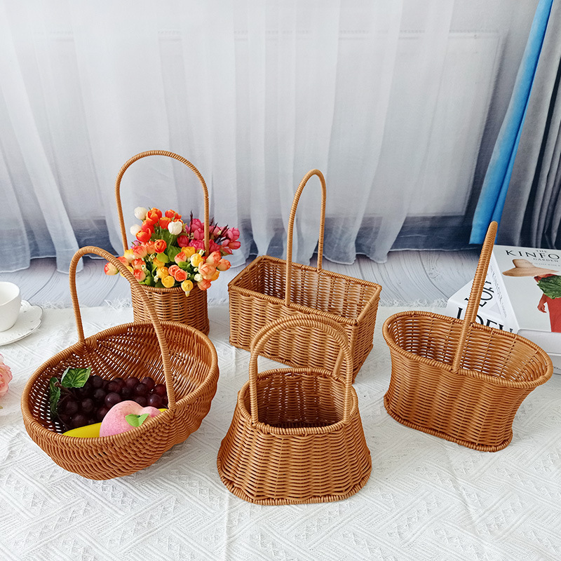 Imitation rattan woven flower basket portable basket pastoral floral flower arrangement fruit gift basket festive candy storage basket