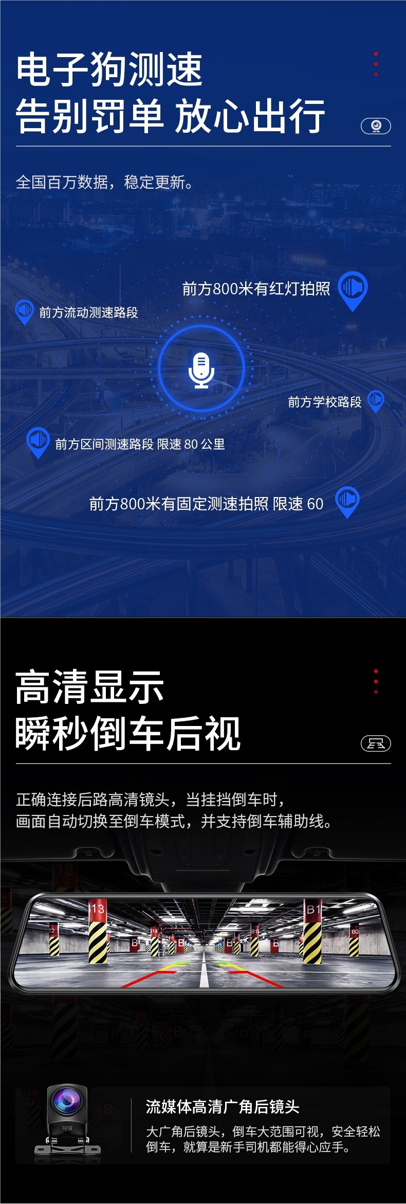 Lingdu dashcam, high-definition car streaming mirror, 360-degree panoramic rear-view camera, 2025 new model